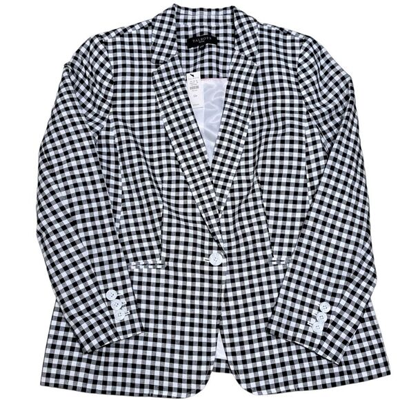 Talbots Linen Blend Preppy Minimal Gingham Blazer Size 12 Petite Black/White NWT - Picture 1 of 15
